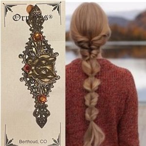 Cat Hair Barrette Pin Antique Gold Vintage Reproduction Romantic Hair Jewelry